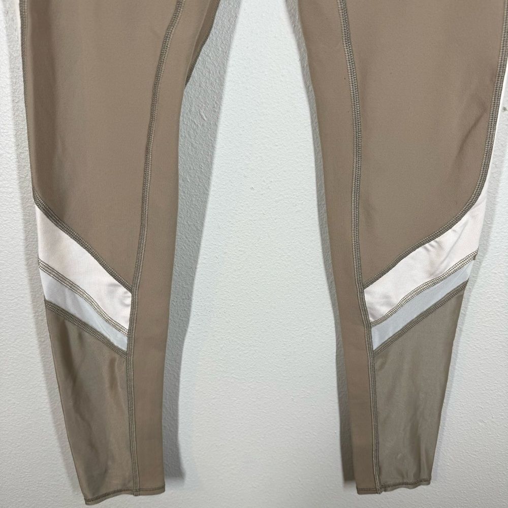 Alo Yoga Elevate Long Length Brown Tan Leggings High Rise Mesh Panel Size Medium - Picture 3 of 7